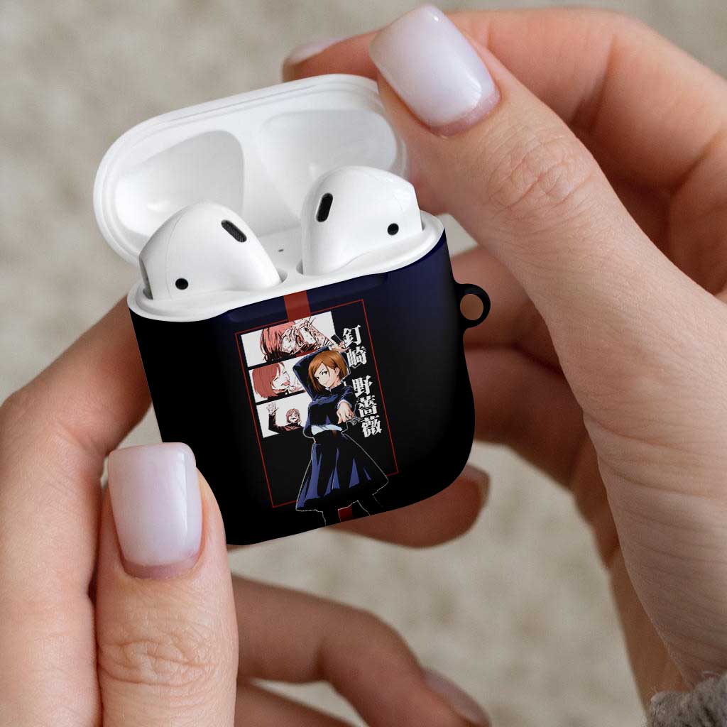 Nobara Kugisaki from Jujutsu Kaisen AirPods Case with Dark Blue and Red Background and Multiple Poses Design - The Mazicc