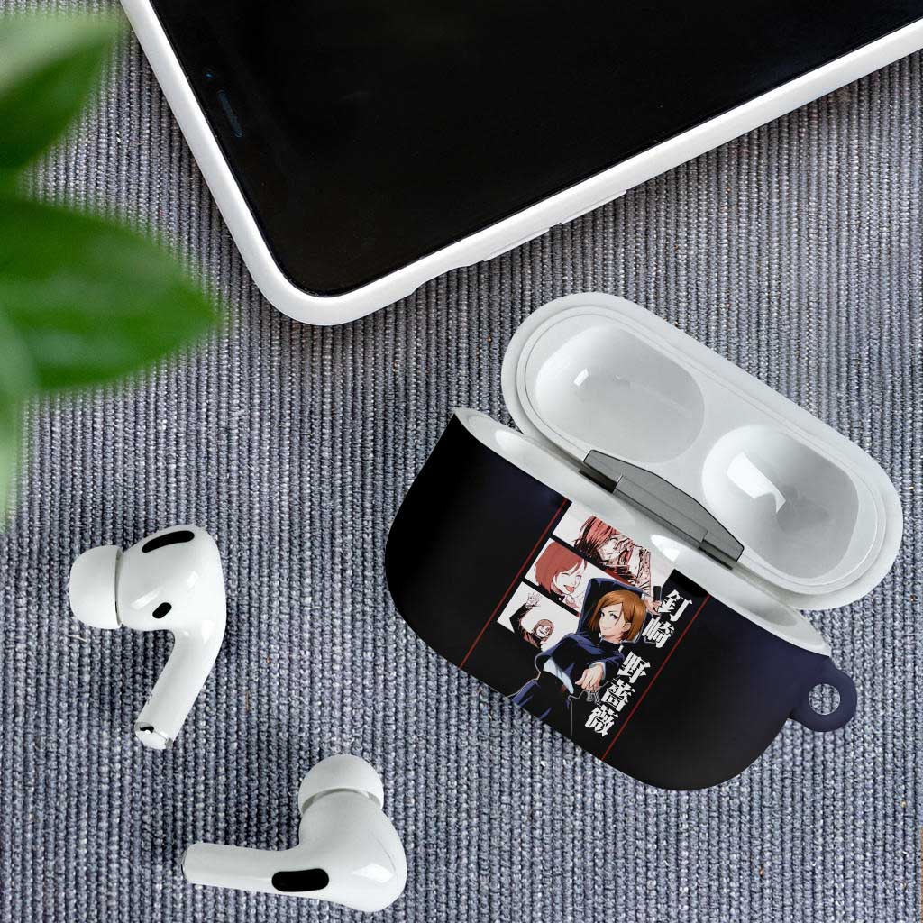 Nobara Kugisaki from Jujutsu Kaisen AirPods Case with Dark Blue and Red Background and Multiple Poses Design - The Mazicc