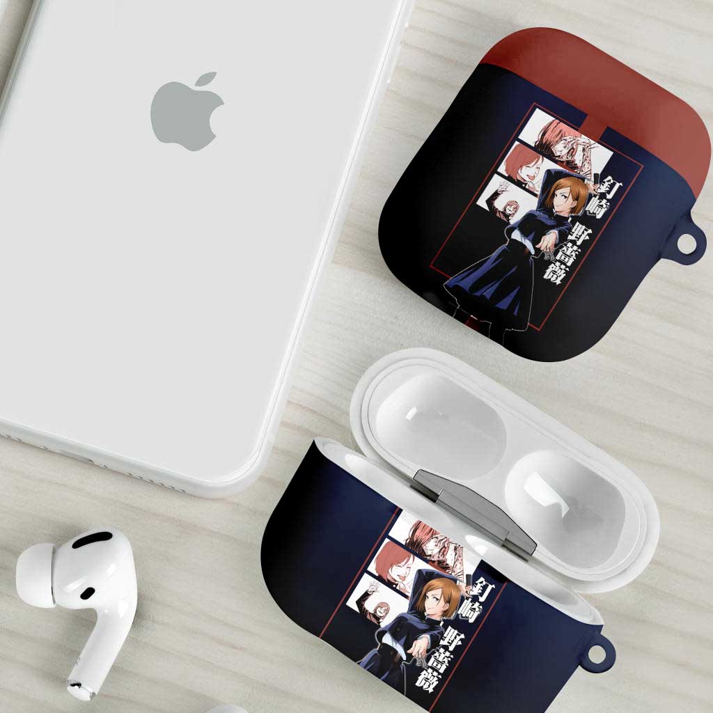 Nobara Kugisaki from Jujutsu Kaisen AirPods Case with Dark Blue and Red Background and Multiple Poses Design - The Mazicc