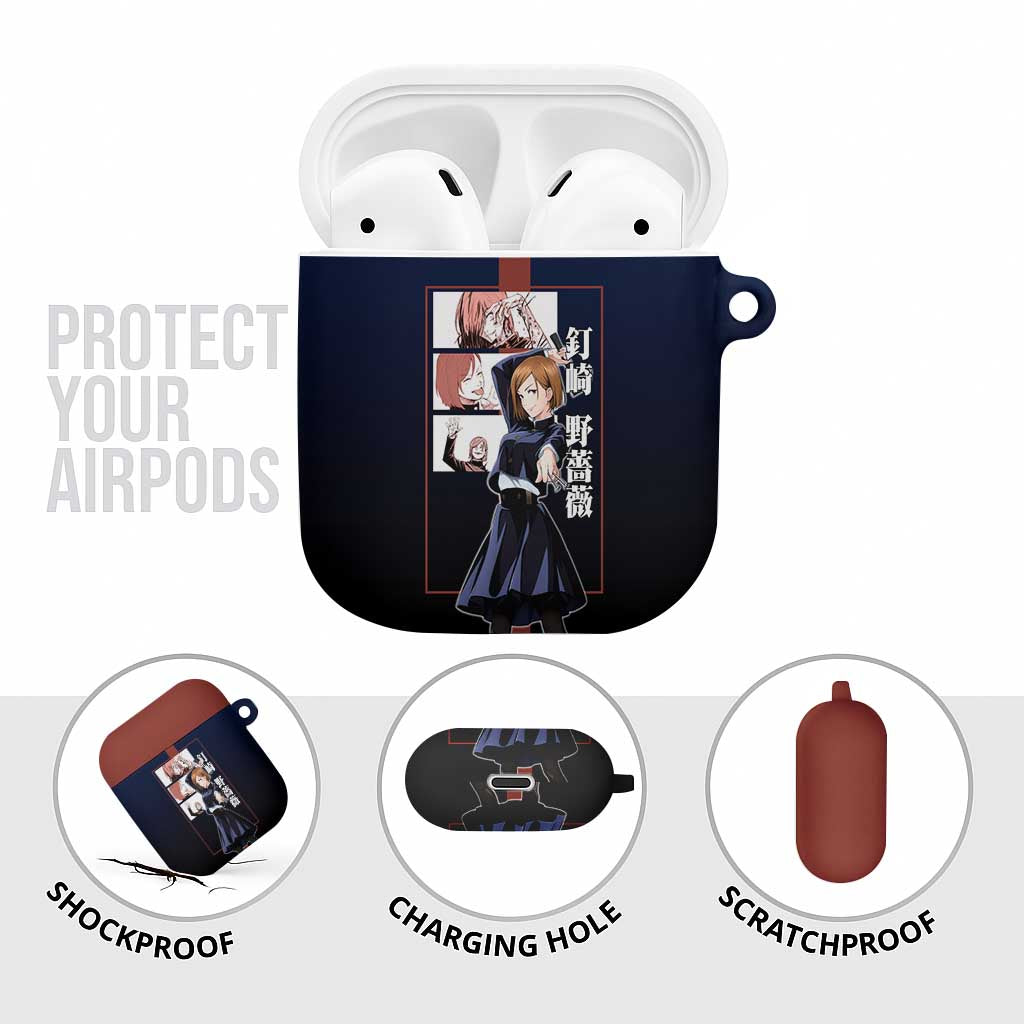Nobara Kugisaki from Jujutsu Kaisen AirPods Case with Dark Blue and Red Background and Multiple Poses Design - The Mazicc