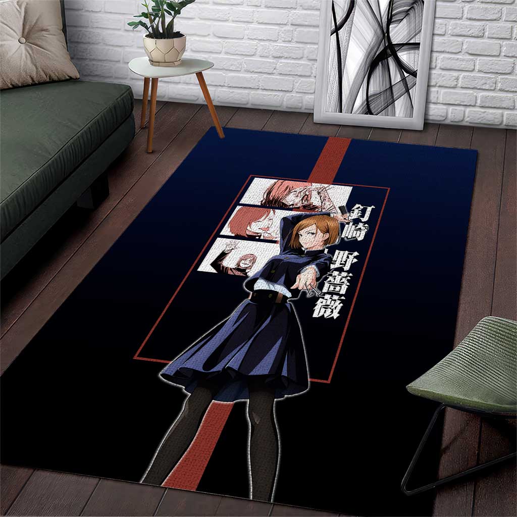 Nobara Kugisaki from Jujutsu Kaisen Area Rug with Dark Blue and Red Background and Multiple Poses Design - The Mazicc