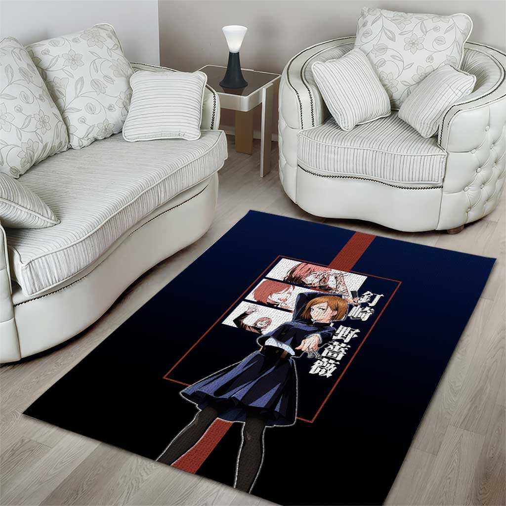 Nobara Kugisaki from Jujutsu Kaisen Area Rug with Dark Blue and Red Background and Multiple Poses Design - The Mazicc
