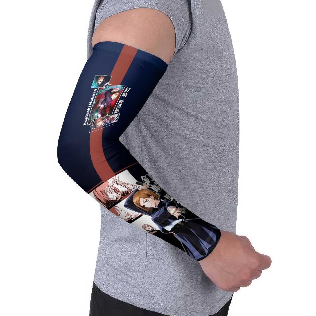 Nobara Kugisaki from Jujutsu Kaisen Arm Sleeves with Dark Blue and Red Background and Multiple Poses Design - The Mazicc