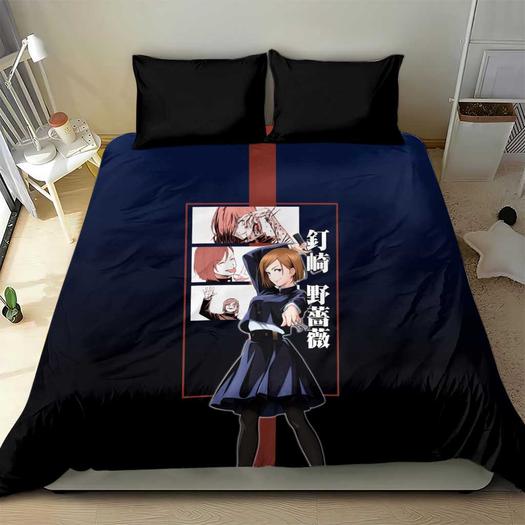 Nobara Kugisaki from Jujutsu Kaisen Bedding Set with Dark Blue and Red Background and Multiple Poses Design - The Mazicc