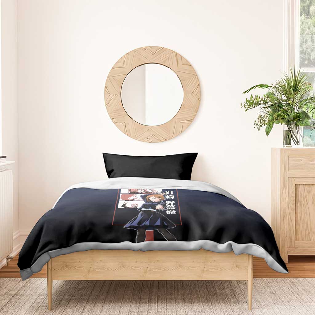 Nobara Kugisaki from Jujutsu Kaisen Bedding Set with Dark Blue and Red Background and Multiple Poses Design - The Mazicc