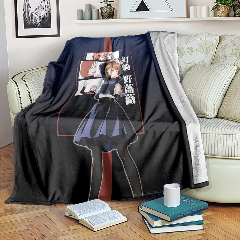 Nobara Kugisaki from Jujutsu Kaisen Blanket with Dark Blue and Red Background and Multiple Poses Design - The Mazicc