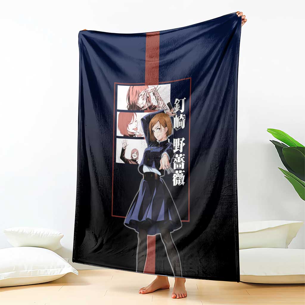 Nobara Kugisaki from Jujutsu Kaisen Blanket with Dark Blue and Red Background and Multiple Poses Design - The Mazicc