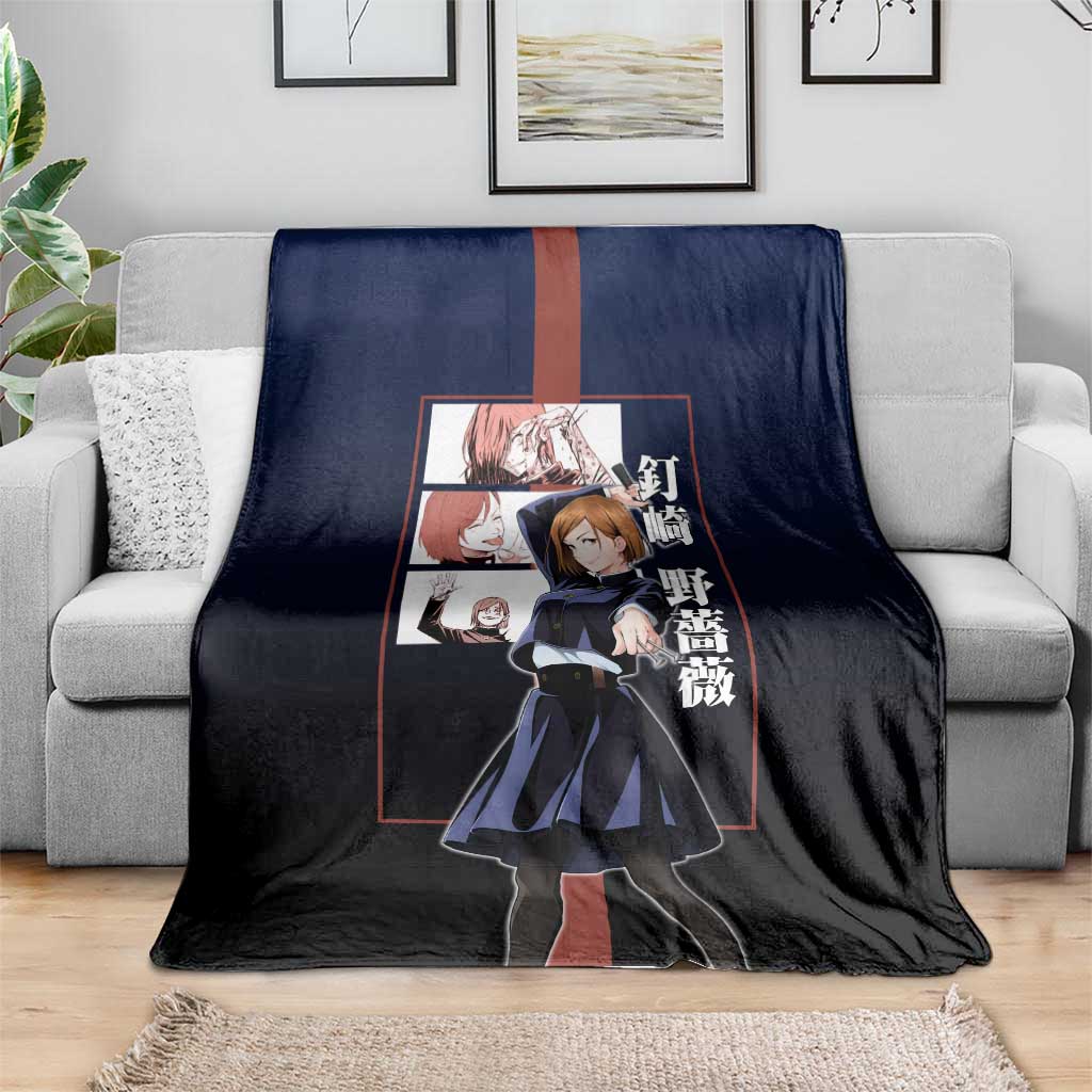 Nobara Kugisaki from Jujutsu Kaisen Blanket with Dark Blue and Red Background and Multiple Poses Design - The Mazicc