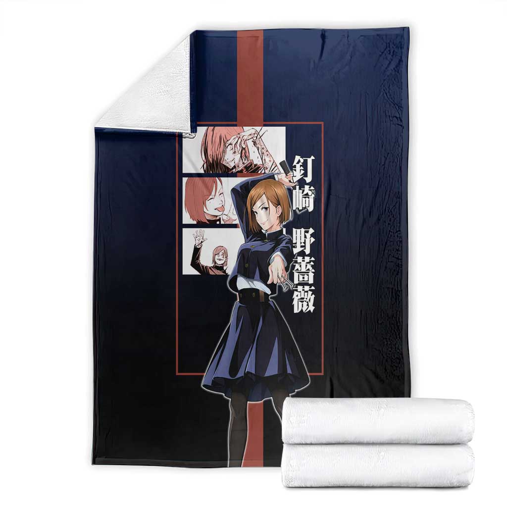 Nobara Kugisaki from Jujutsu Kaisen Blanket with Dark Blue and Red Background and Multiple Poses Design - The Mazicc