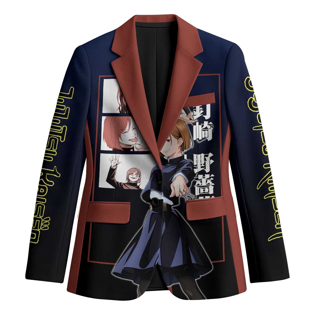 Nobara Kugisaki from Jujutsu Kaisen Blazer with Dark Blue and Red Background and Multiple Poses Design - The Mazicc