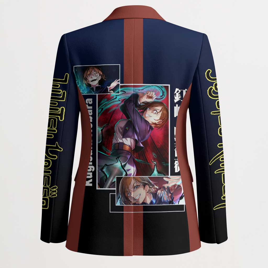 Nobara Kugisaki from Jujutsu Kaisen Blazer with Dark Blue and Red Background and Multiple Poses Design - The Mazicc