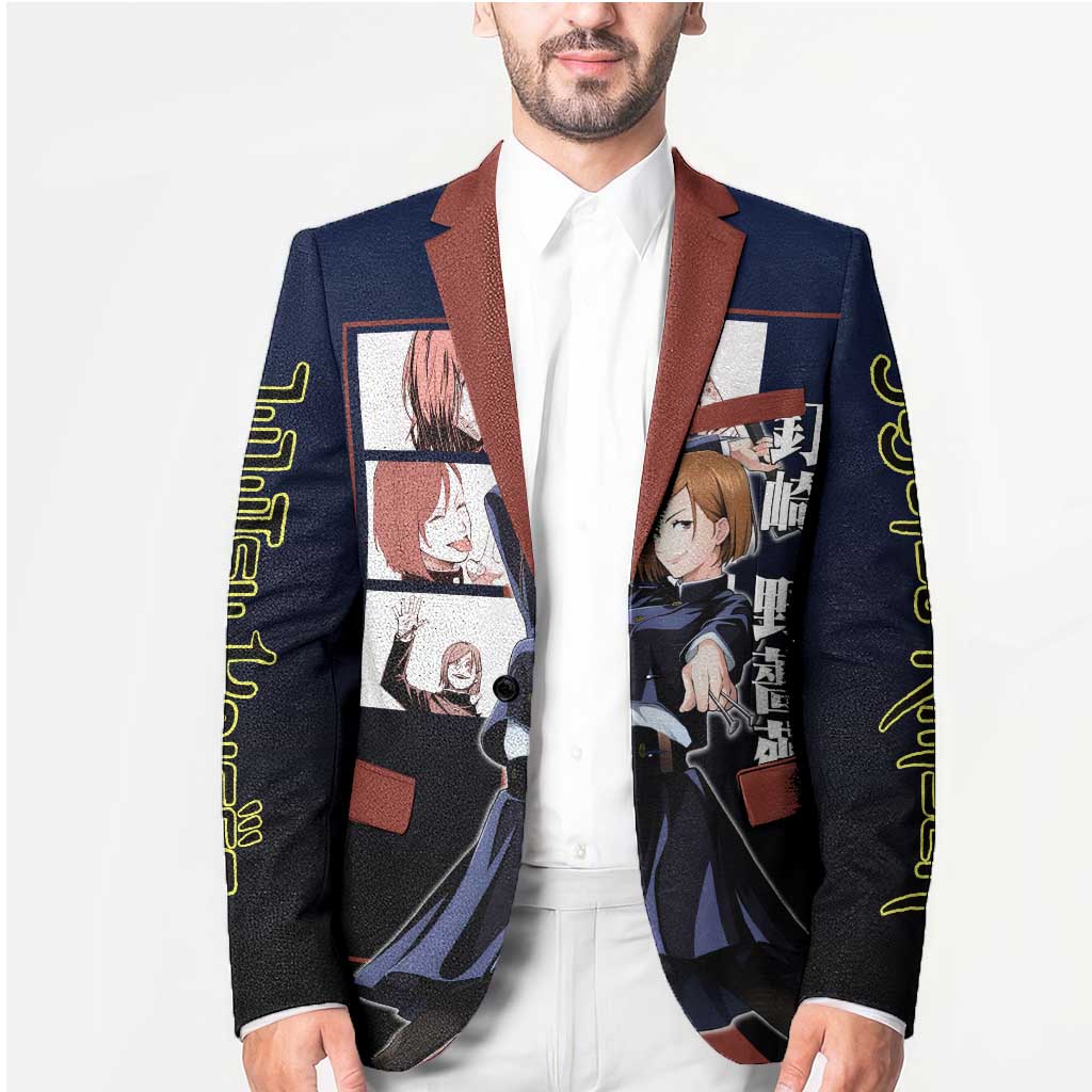 Nobara Kugisaki from Jujutsu Kaisen Blazer with Dark Blue and Red Background and Multiple Poses Design - The Mazicc