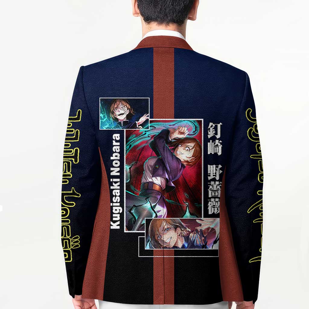 Nobara Kugisaki from Jujutsu Kaisen Blazer with Dark Blue and Red Background and Multiple Poses Design - The Mazicc