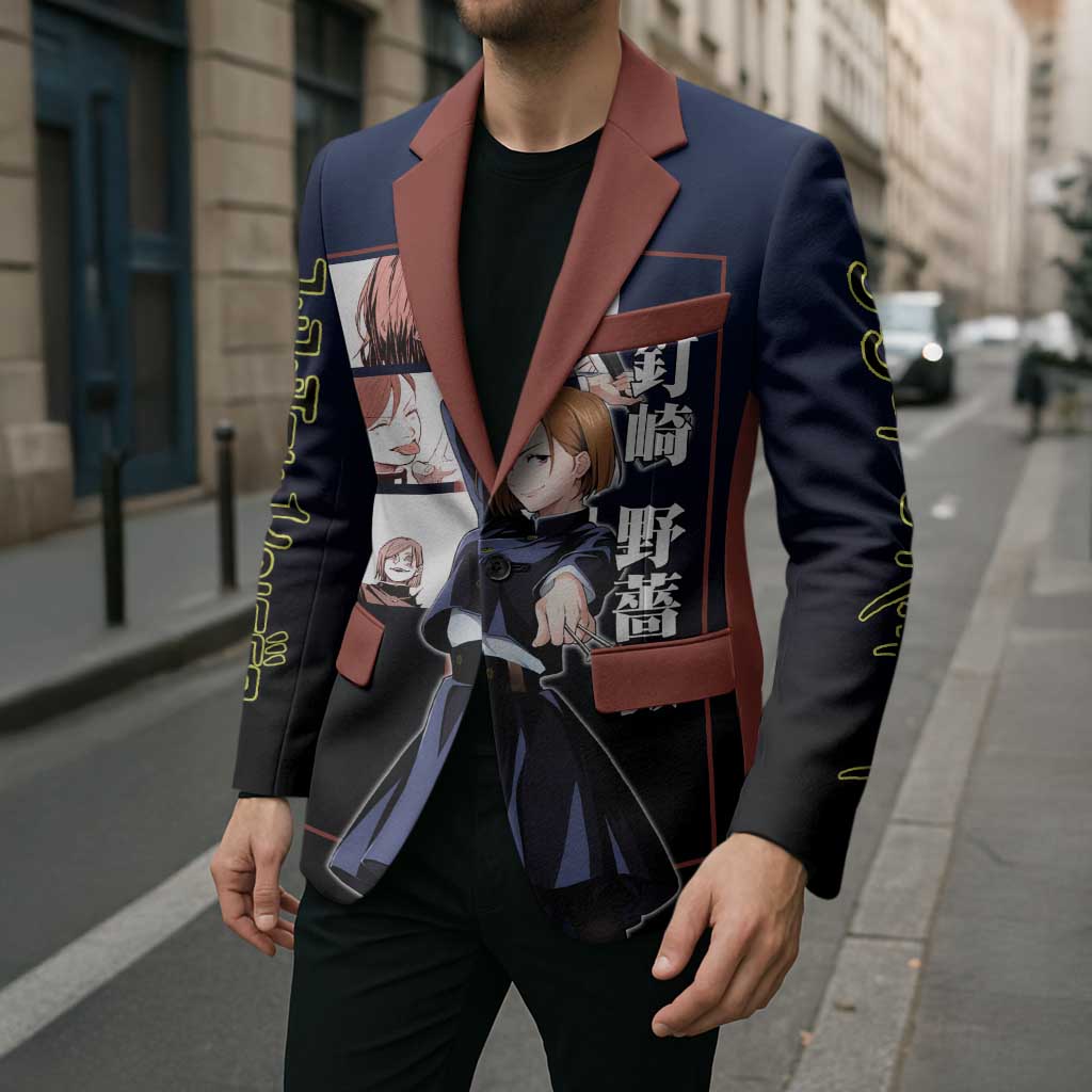 Nobara Kugisaki from Jujutsu Kaisen Blazer with Dark Blue and Red Background and Multiple Poses Design - The Mazicc