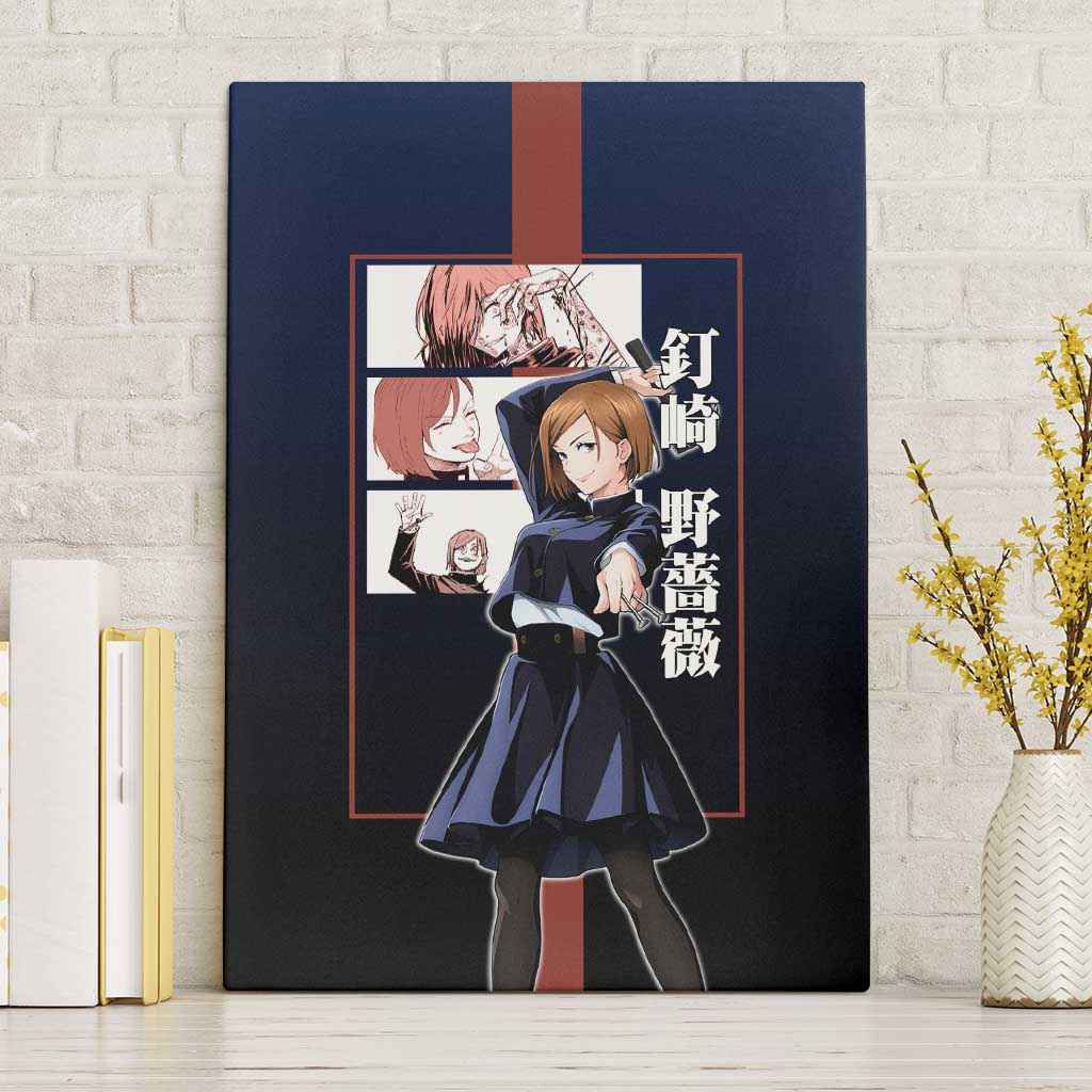 Nobara Kugisaki from Jujutsu Kaisen Canvas Wall Art with Dark Blue and Red Background and Multiple Poses Design - The Mazicc