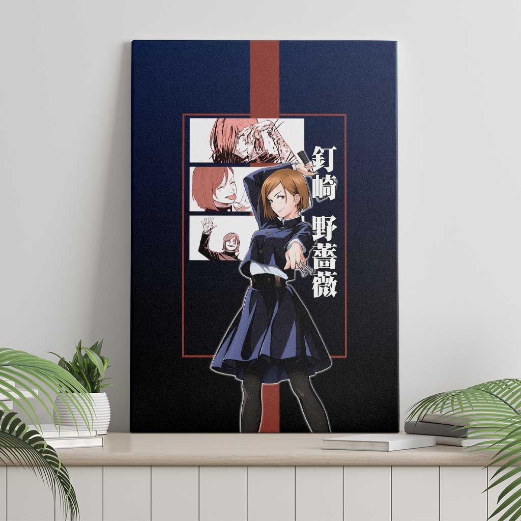 Nobara Kugisaki from Jujutsu Kaisen Canvas Wall Art with Dark Blue and Red Background and Multiple Poses Design - The Mazicc