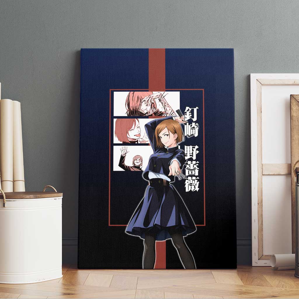 Nobara Kugisaki from Jujutsu Kaisen Canvas Wall Art with Dark Blue and Red Background and Multiple Poses Design - The Mazicc