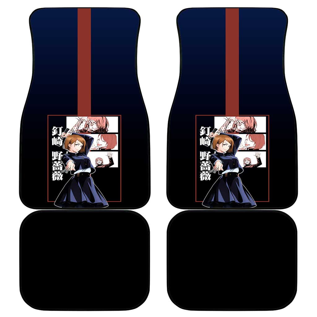 Nobara Kugisaki from Jujutsu Kaisen Car Mats with Dark Blue and Red Background and Multiple Poses Design - The Mazicc