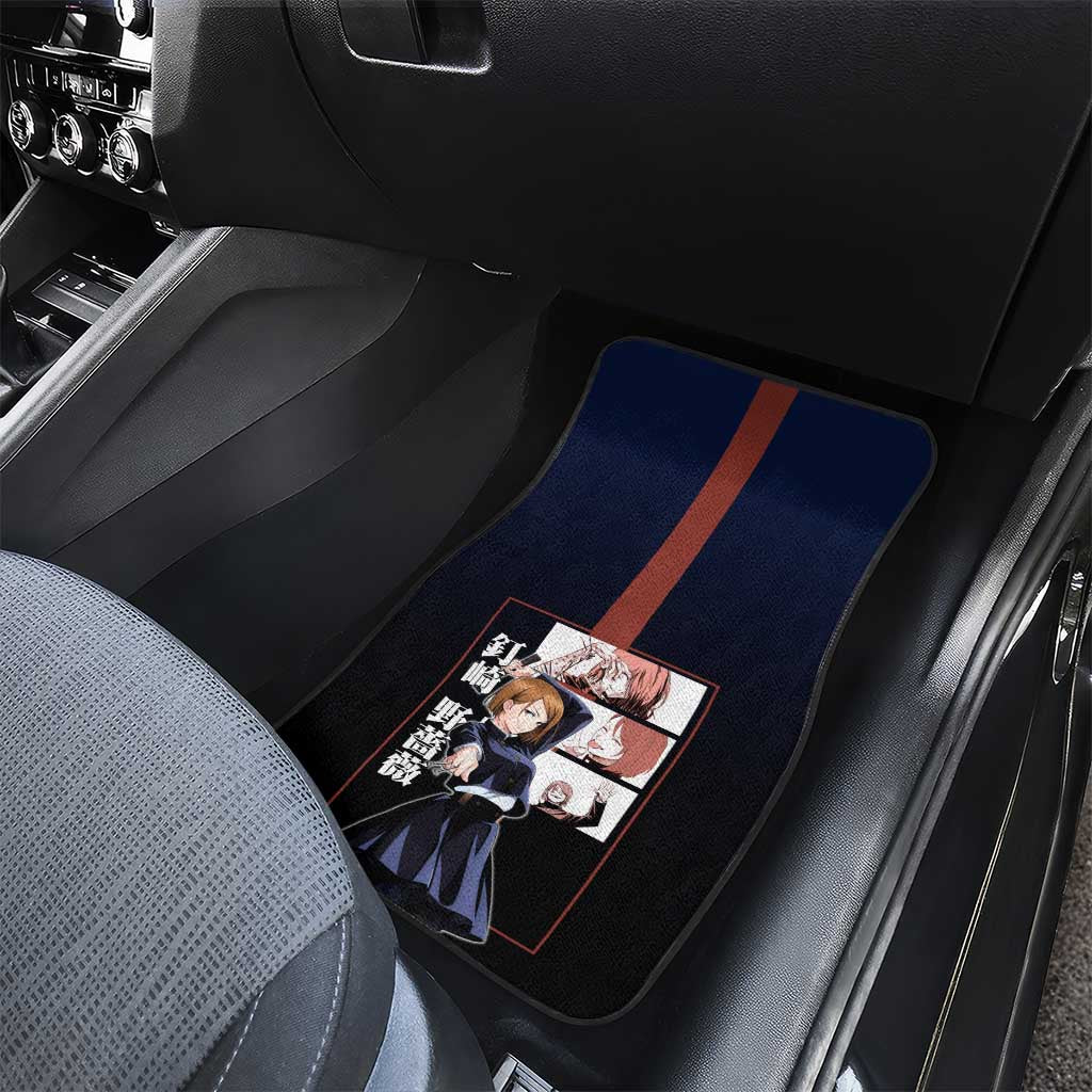 Nobara Kugisaki from Jujutsu Kaisen Car Mats with Dark Blue and Red Background and Multiple Poses Design - The Mazicc