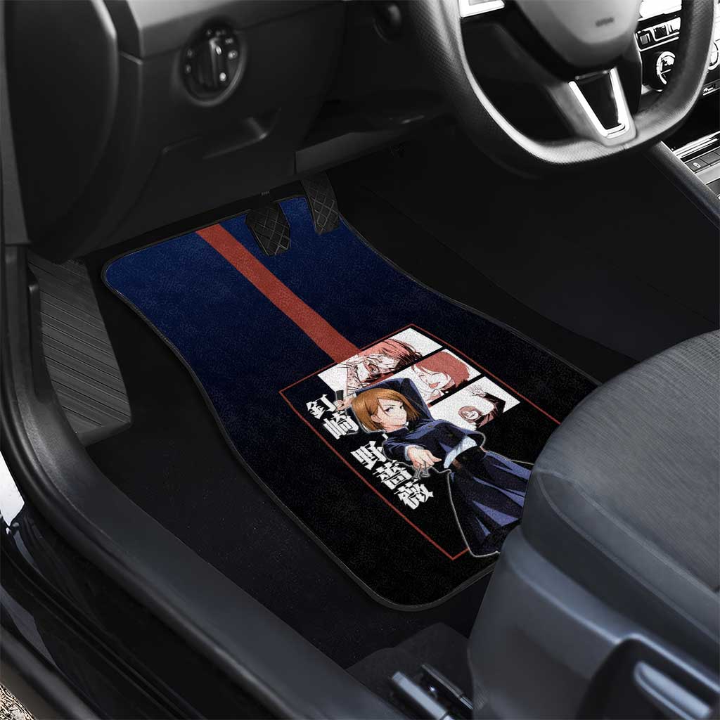 Nobara Kugisaki from Jujutsu Kaisen Car Mats with Dark Blue and Red Background and Multiple Poses Design - The Mazicc