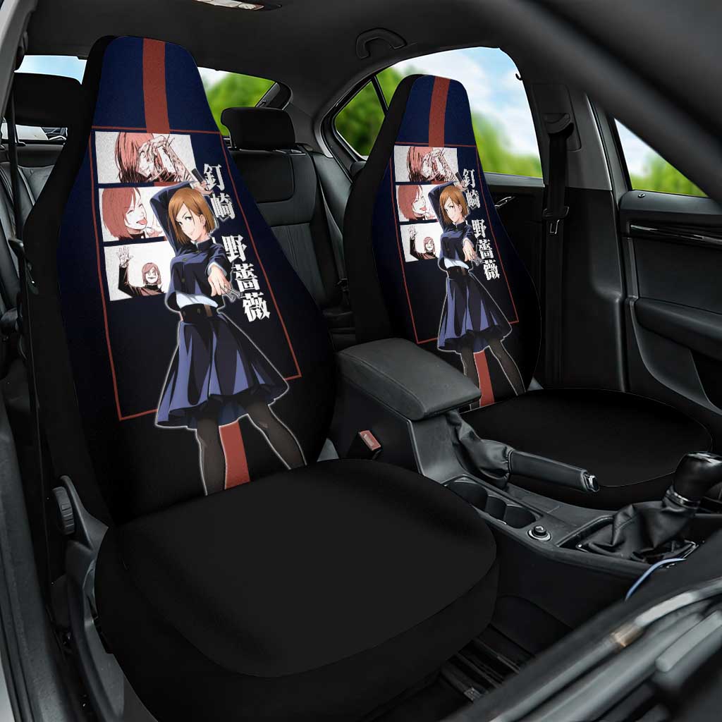 Nobara Kugisaki from Jujutsu Kaisen Car Seat Cover with Dark Blue and Red Background and Multiple Poses Design - The Mazicc