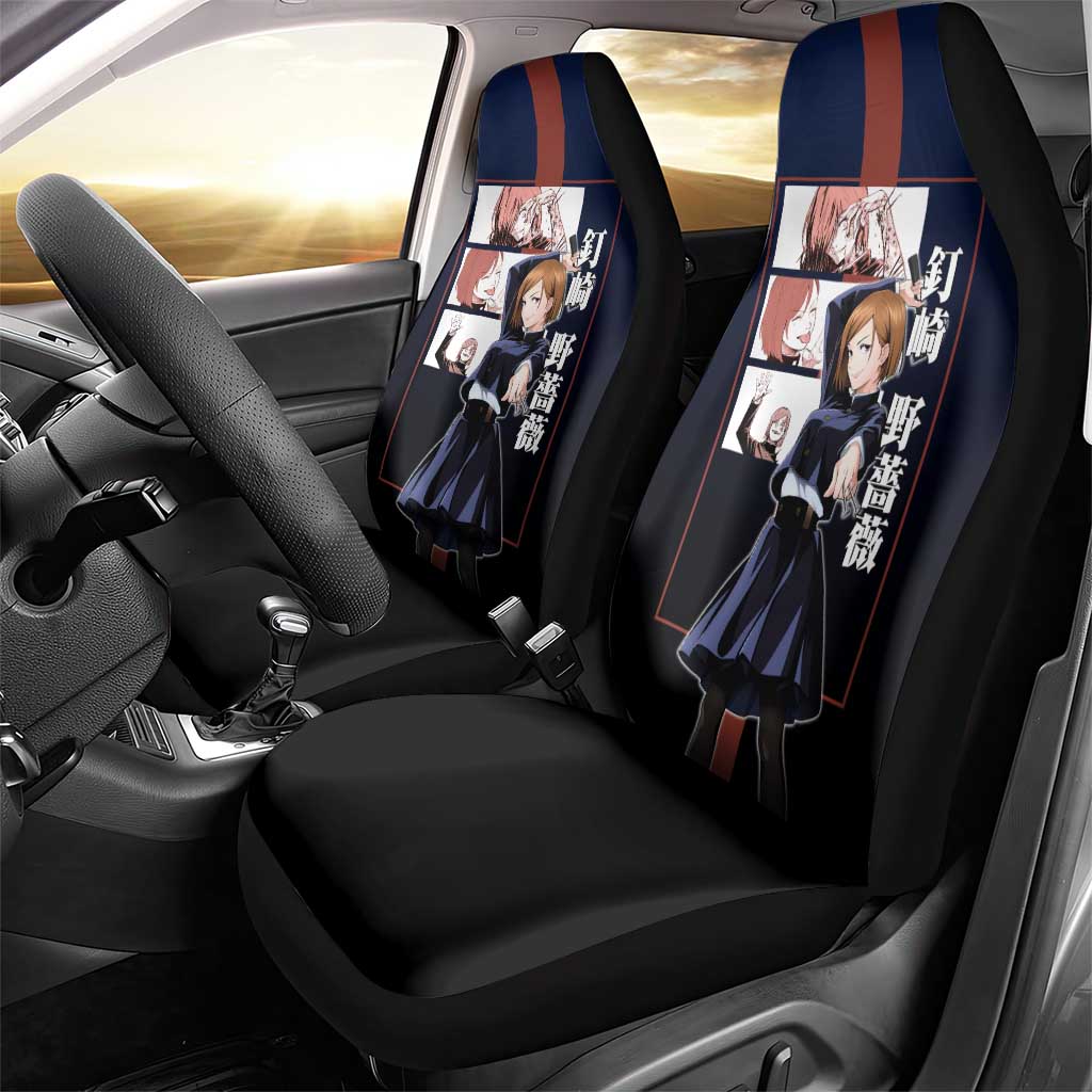 Nobara Kugisaki from Jujutsu Kaisen Car Seat Cover with Dark Blue and Red Background and Multiple Poses Design - The Mazicc