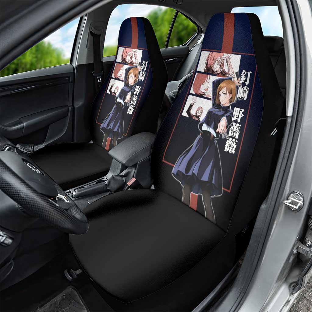 Nobara Kugisaki from Jujutsu Kaisen Car Seat Cover with Dark Blue and Red Background and Multiple Poses Design - The Mazicc