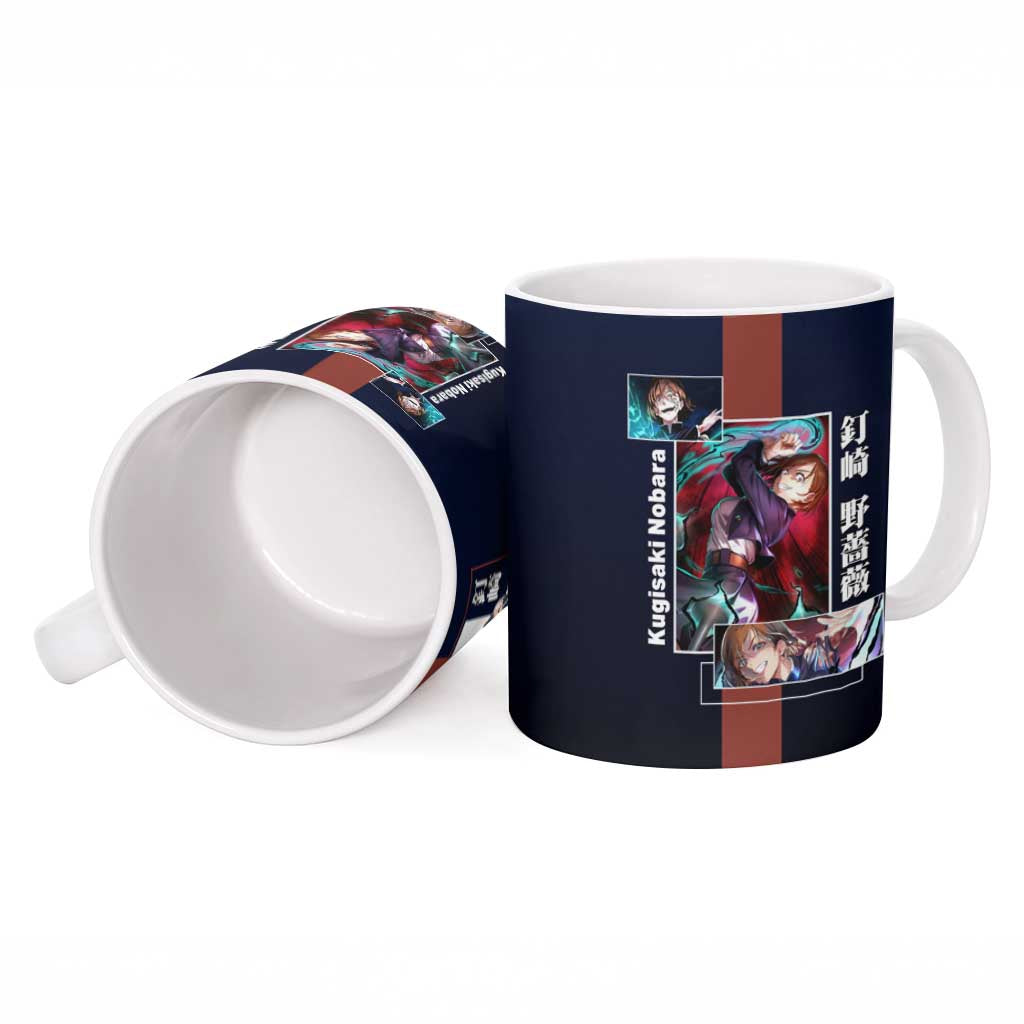 Nobara Kugisaki from Jujutsu Kaisen Ceramic Mug with Dark Blue and Red Background and Multiple Poses Design - The Mazicc