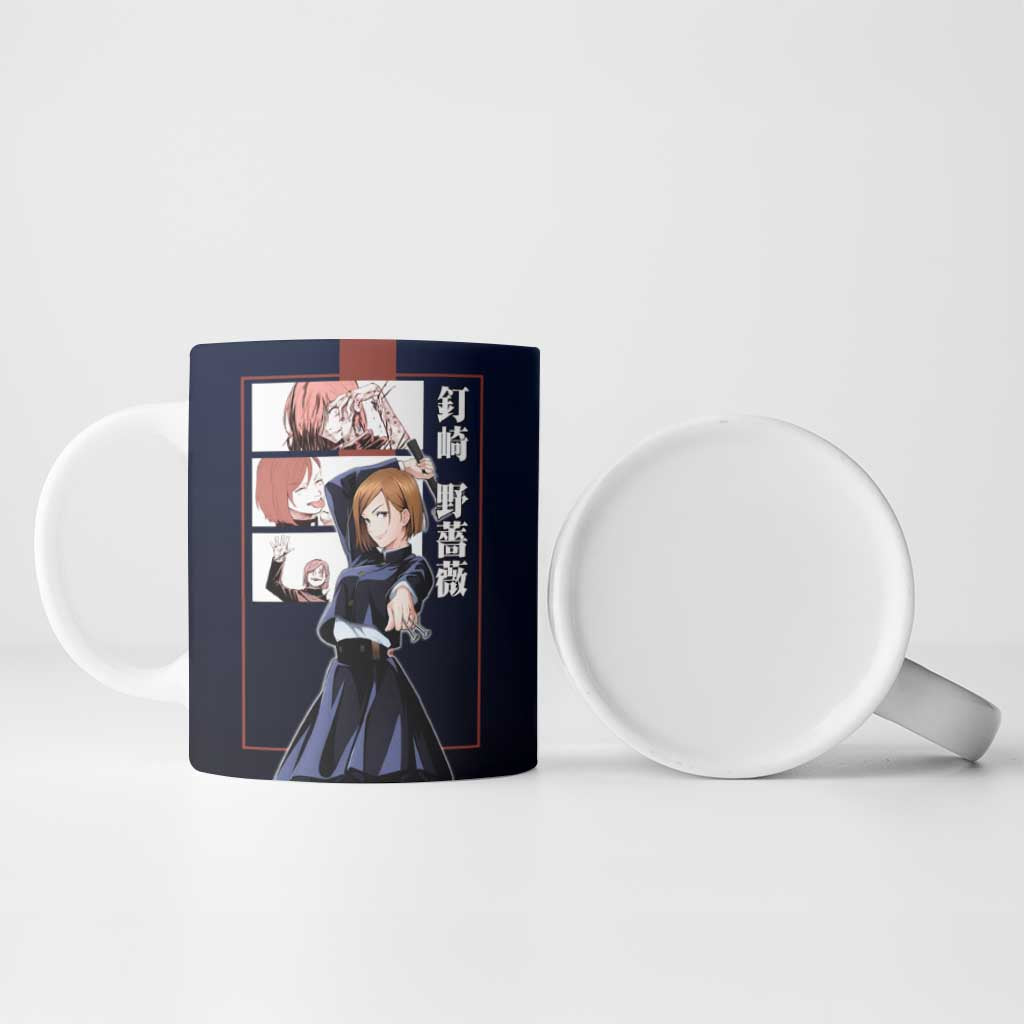 Nobara Kugisaki from Jujutsu Kaisen Ceramic Mug with Dark Blue and Red Background and Multiple Poses Design - The Mazicc