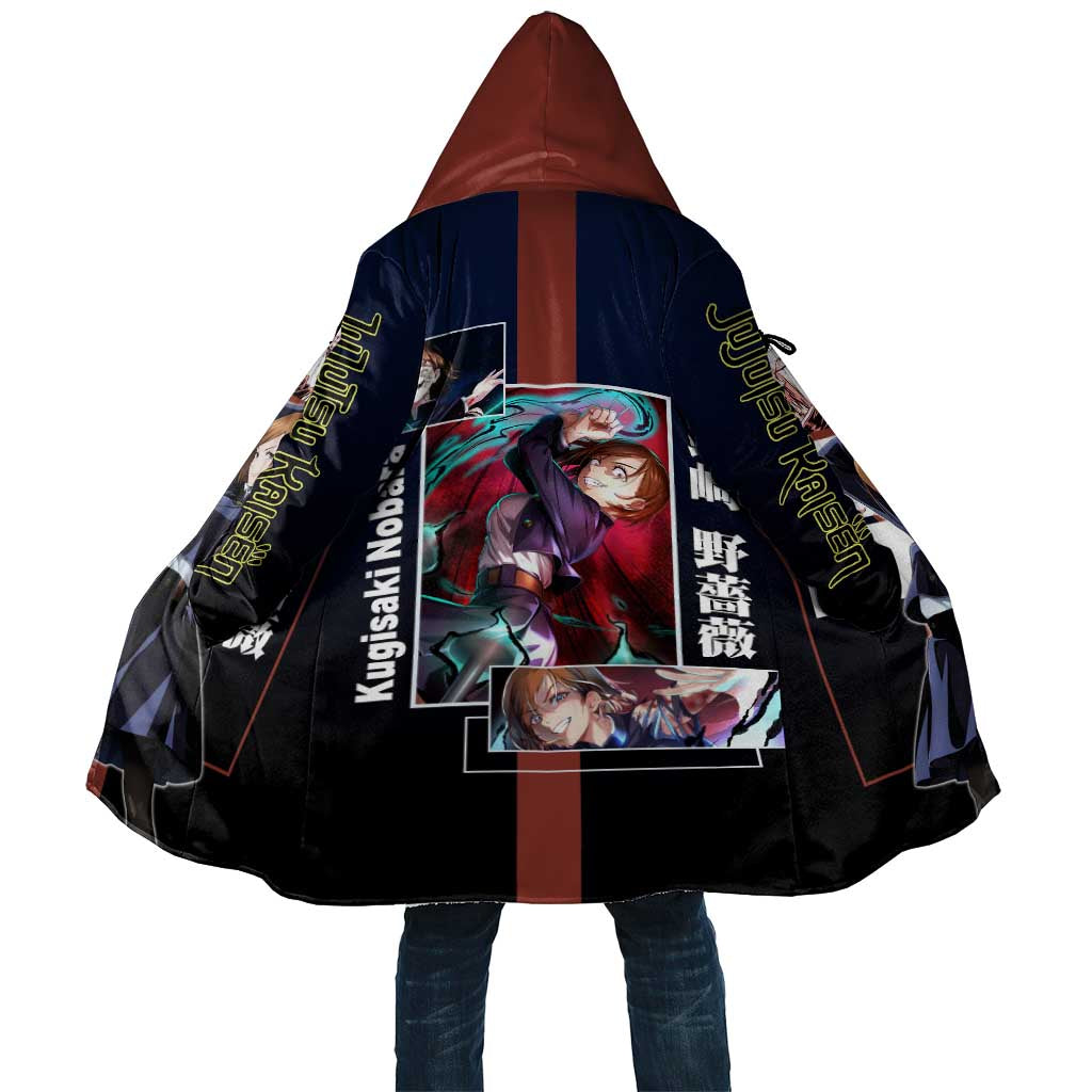 Nobara Kugisaki from Jujutsu Kaisen Cloak with Dark Blue and Red Background and Multiple Poses Design - The Mazicc