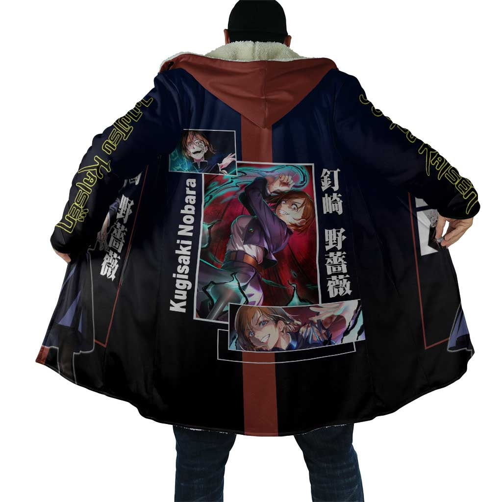 Nobara Kugisaki from Jujutsu Kaisen Cloak with Dark Blue and Red Background and Multiple Poses Design - The Mazicc