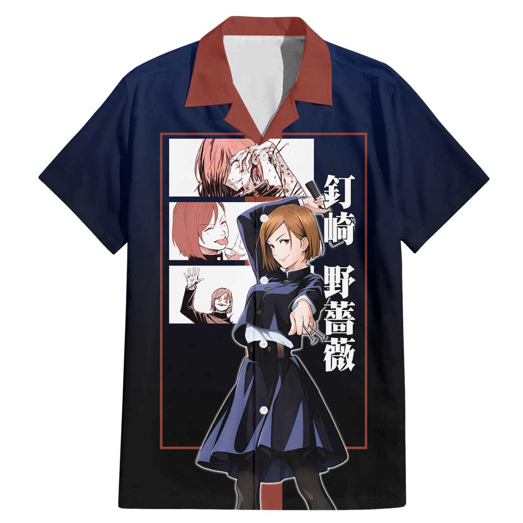 Nobara Kugisaki from Jujutsu Kaisen Family Matching Mermaid Dress and Hawaiian Shirt with Dark Blue and Red Background and Multiple Poses Design - The Mazicc