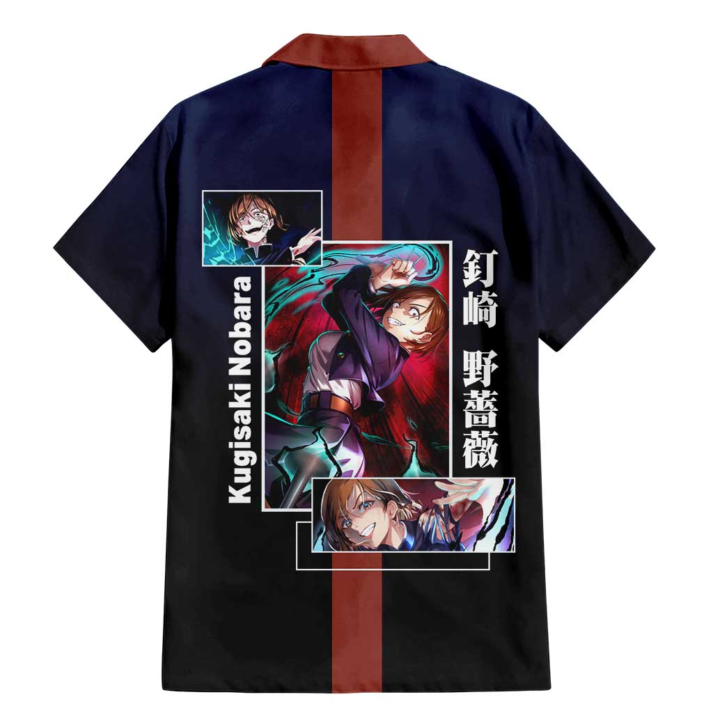 Nobara Kugisaki from Jujutsu Kaisen Family Matching Mermaid Dress and Hawaiian Shirt with Dark Blue and Red Background and Multiple Poses Design - The Mazicc