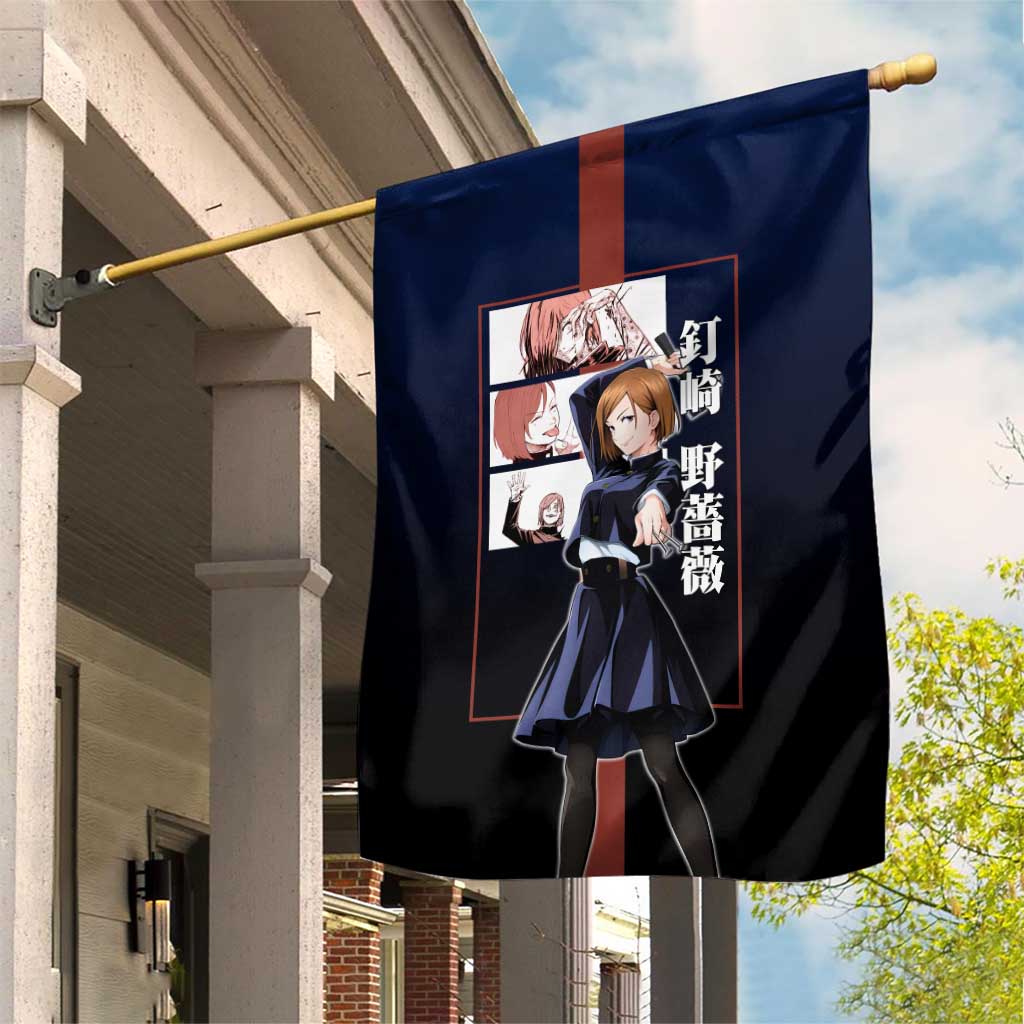 Nobara Kugisaki from Jujutsu Kaisen Garden Flag with Dark Blue and Red Background and Multiple Poses Design - The Mazicc