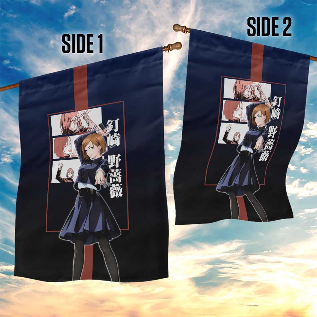 Nobara Kugisaki from Jujutsu Kaisen Garden Flag with Dark Blue and Red Background and Multiple Poses Design - The Mazicc