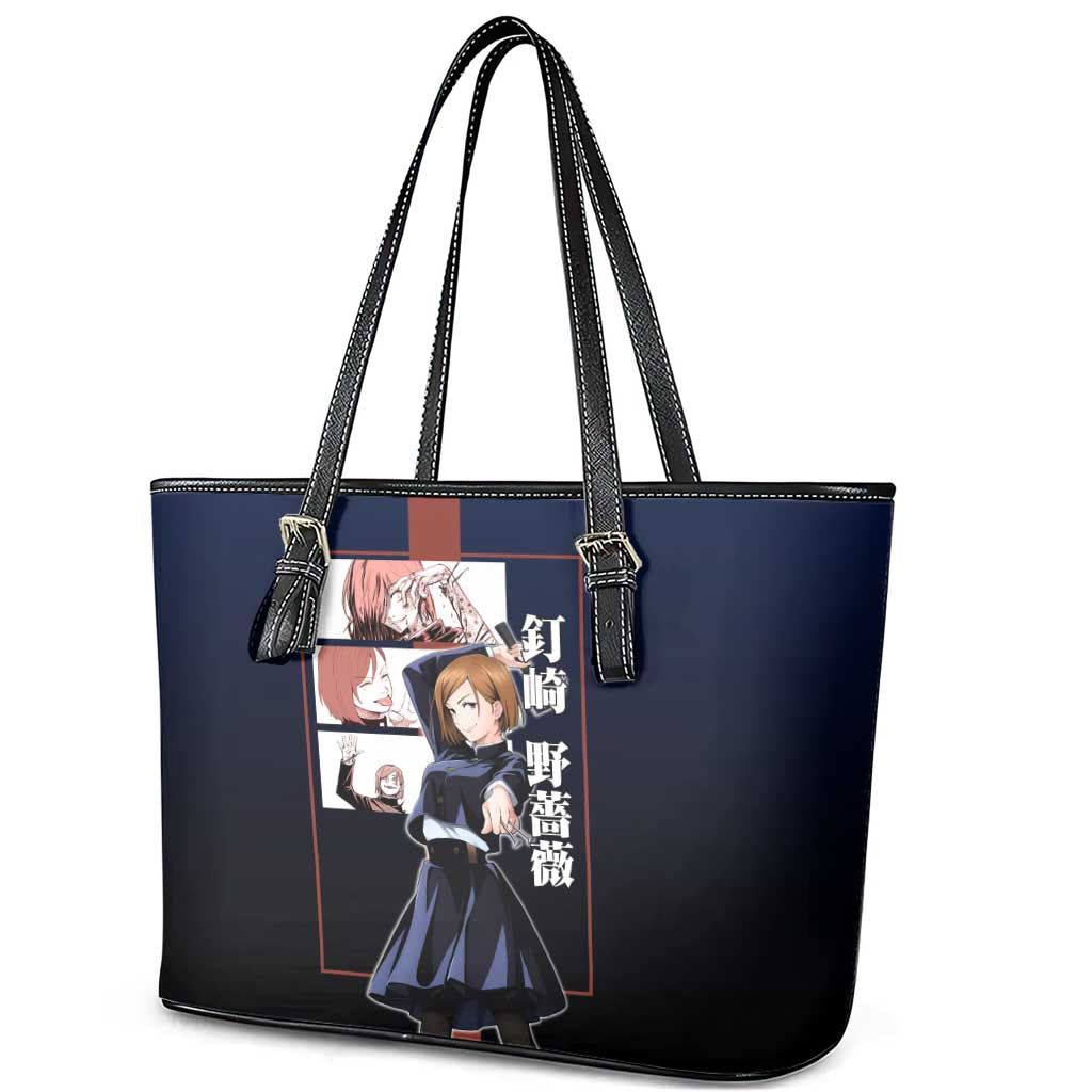Nobara Kugisaki from Jujutsu Kaisen Leather Tote Bag with Dark Blue and Red Background and Multiple Poses Design - The Mazicc