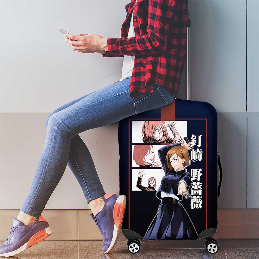 Nobara Kugisaki from Jujutsu Kaisen Luggage Cover with Dark Blue and Red Background and Multiple Poses Design - The Mazicc
