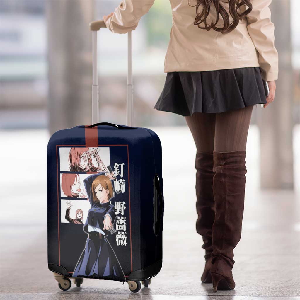 Nobara Kugisaki from Jujutsu Kaisen Luggage Cover with Dark Blue and Red Background and Multiple Poses Design - The Mazicc