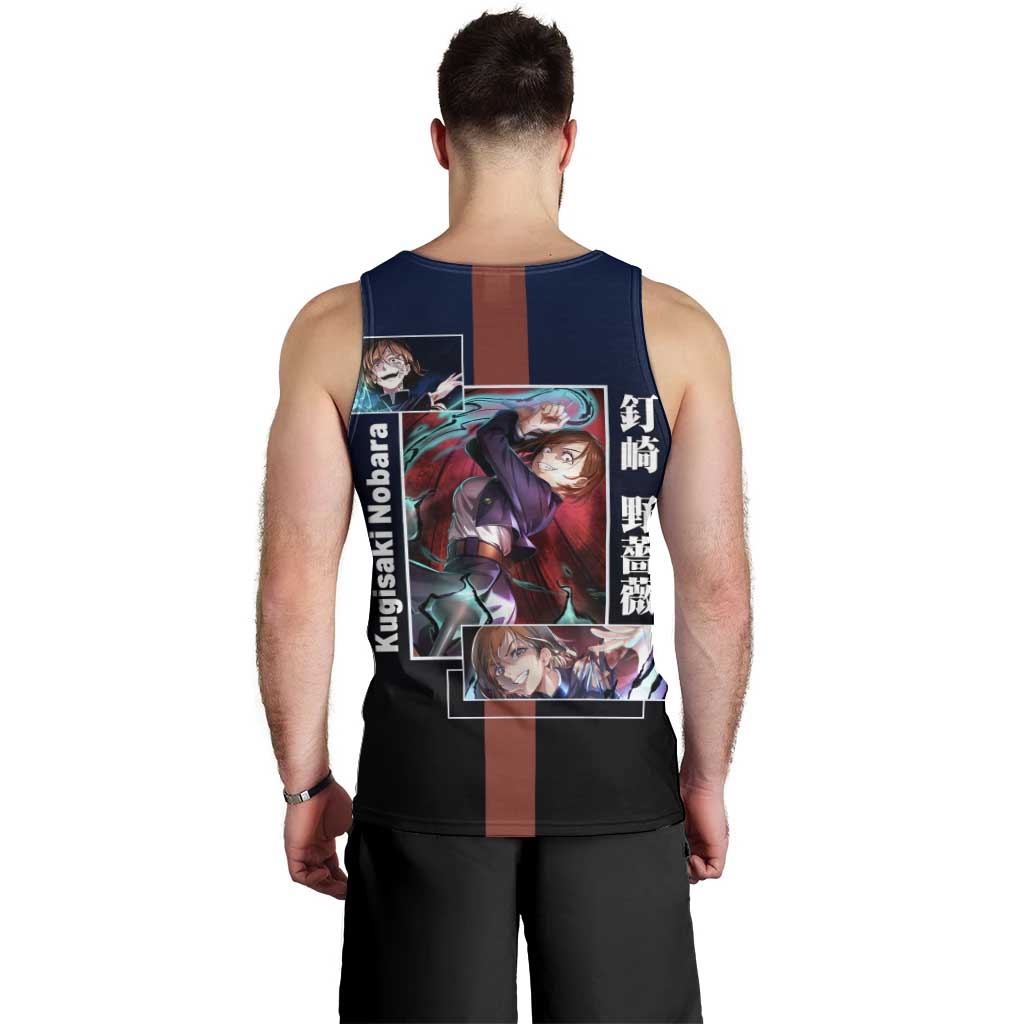 Nobara Kugisaki from Jujutsu Kaisen Men Tank Top with Dark Blue and Red Background and Multiple Poses Design - The Mazicc