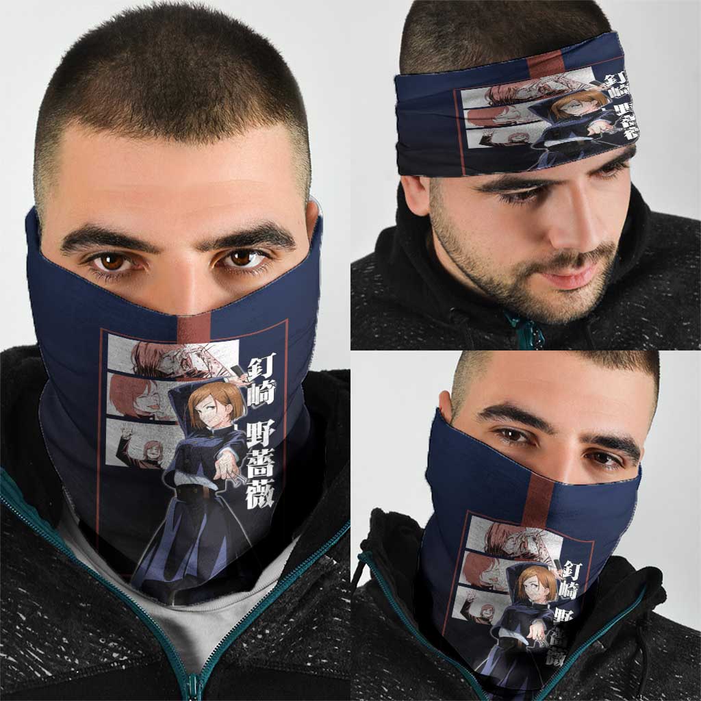 Nobara Kugisaki from Jujutsu Kaisen Neck Gaiter with Dark Blue and Red Background and Multiple Poses Design - The Mazicc