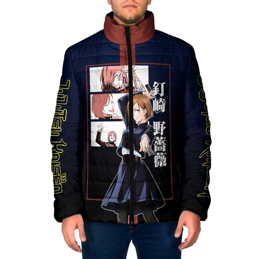 Nobara Kugisaki from Jujutsu Kaisen Padded Jacket with Dark Blue and Red Background and Multiple Poses Design - The Mazicc