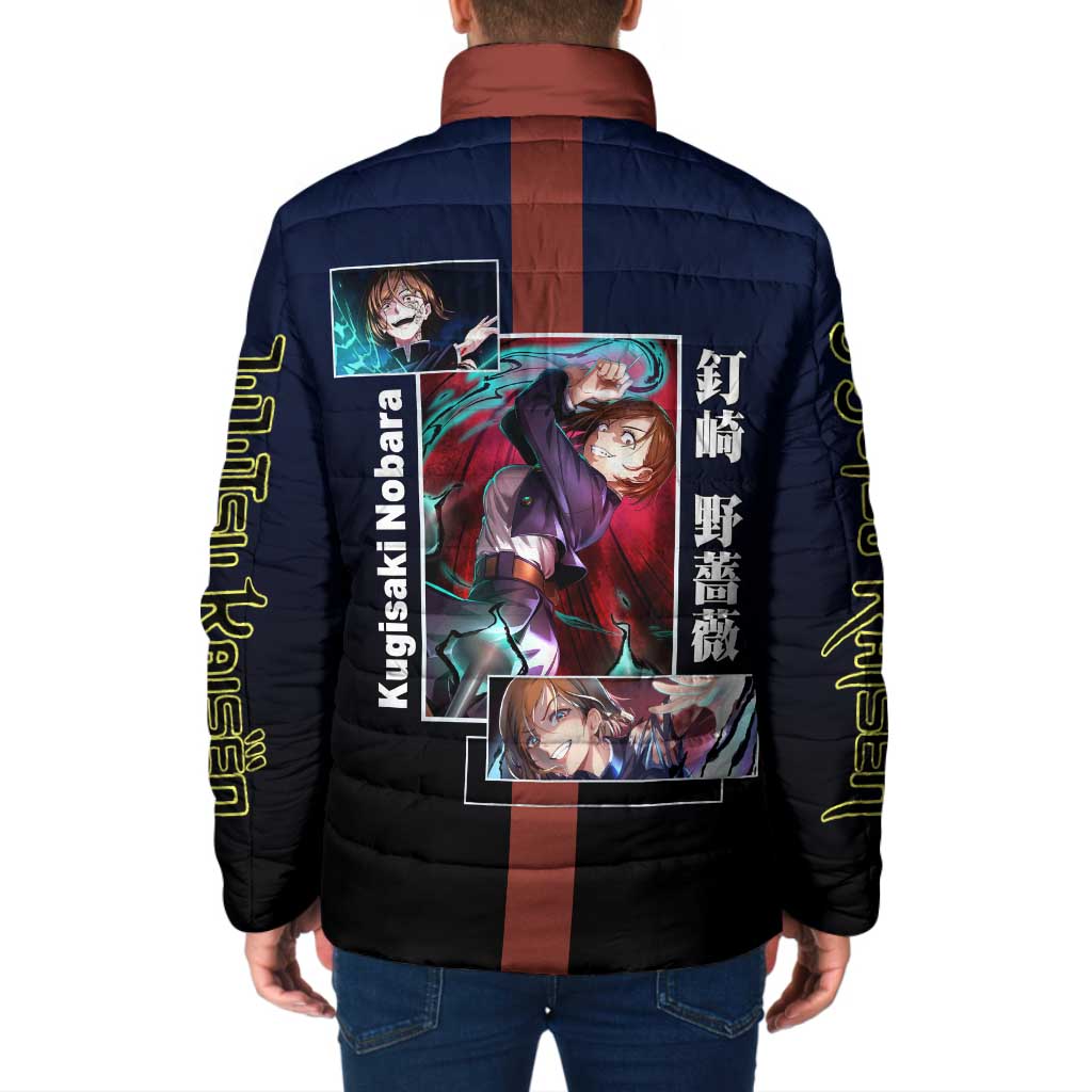 Nobara Kugisaki from Jujutsu Kaisen Padded Jacket with Dark Blue and Red Background and Multiple Poses Design - The Mazicc