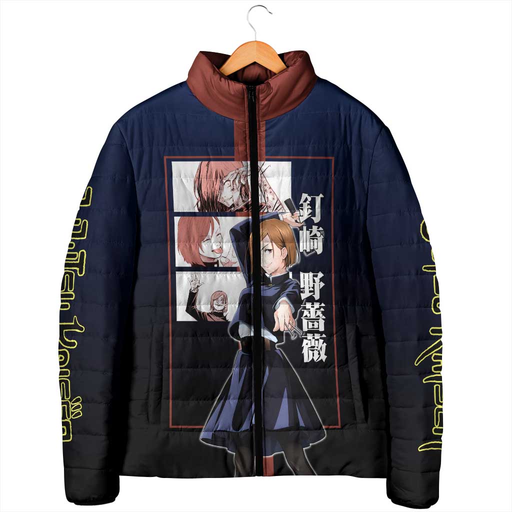Nobara Kugisaki from Jujutsu Kaisen Padded Jacket with Dark Blue and Red Background and Multiple Poses Design - The Mazicc