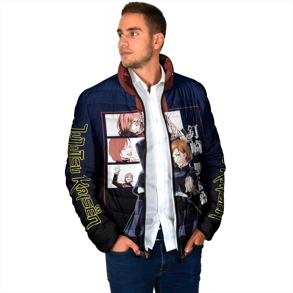 Nobara Kugisaki from Jujutsu Kaisen Padded Jacket with Dark Blue and Red Background and Multiple Poses Design - The Mazicc