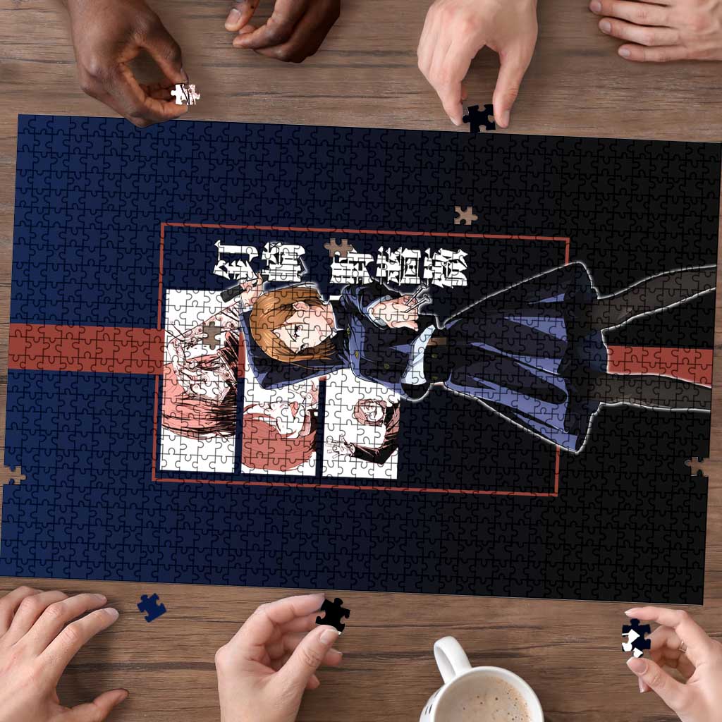 Nobara Kugisaki from Jujutsu Kaisen Puzzle with Dark Blue and Red Background and Multiple Poses Design - The Mazicc