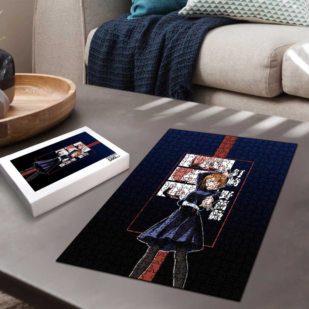 Nobara Kugisaki from Jujutsu Kaisen Puzzle with Dark Blue and Red Background and Multiple Poses Design - The Mazicc