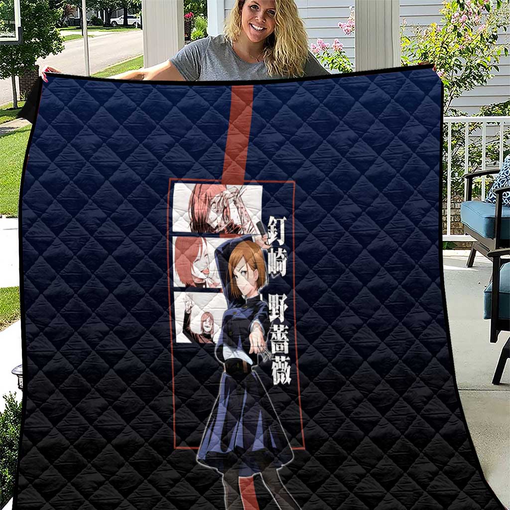 Nobara Kugisaki from Jujutsu Kaisen Quilt with Dark Blue and Red Background and Multiple Poses Design - The Mazicc