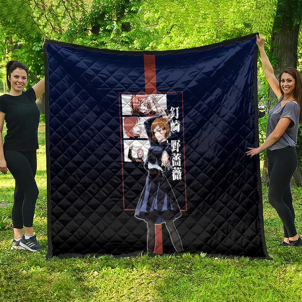 Nobara Kugisaki from Jujutsu Kaisen Quilt with Dark Blue and Red Background and Multiple Poses Design - The Mazicc