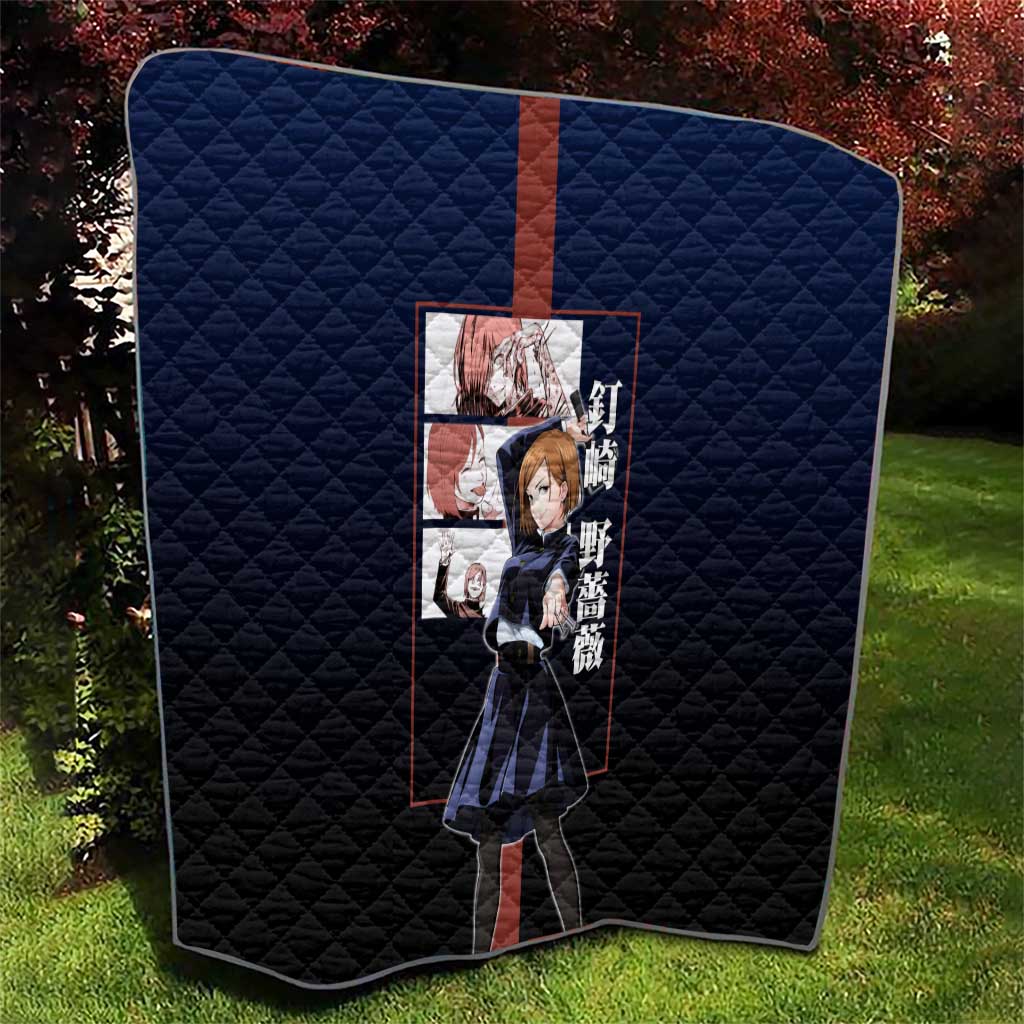 Nobara Kugisaki from Jujutsu Kaisen Quilt with Dark Blue and Red Background and Multiple Poses Design - The Mazicc