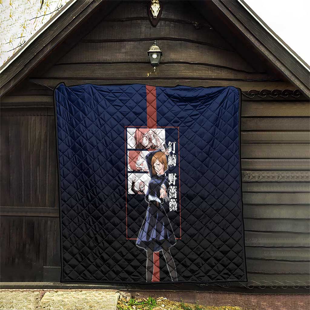 Nobara Kugisaki from Jujutsu Kaisen Quilt with Dark Blue and Red Background and Multiple Poses Design - The Mazicc